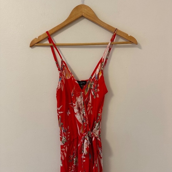 See You Monday Red Tropical Print Maxi Dress with Waist Tie | Size Medium - Picture 3 of 8